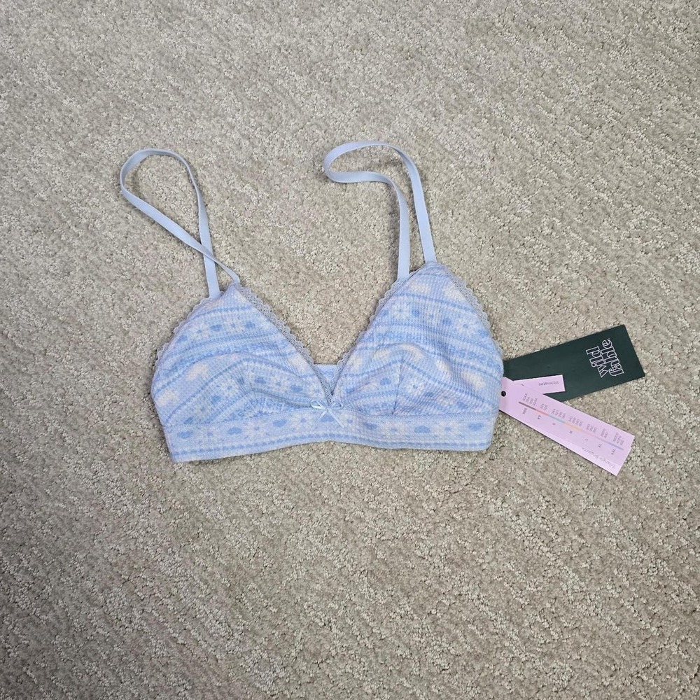 Wild Fable women's blue and white geometric pattern triangle bralette